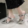 Fashion 2025 New Sexy Hollow Shoes High Heels Women's Shoes Shallow Cut Pointy Rhinestone Bow Belt Sandals Stripper Fallow Woman Pumps
