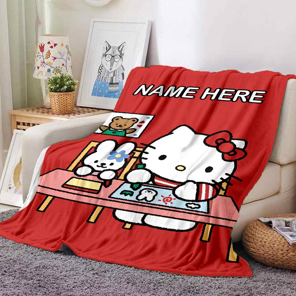 Customizable HelloKitty1 Throw Blanket – Personalized Name, All-Season Cozy Snug Blanket, Machine Washable, Personalized Blanket