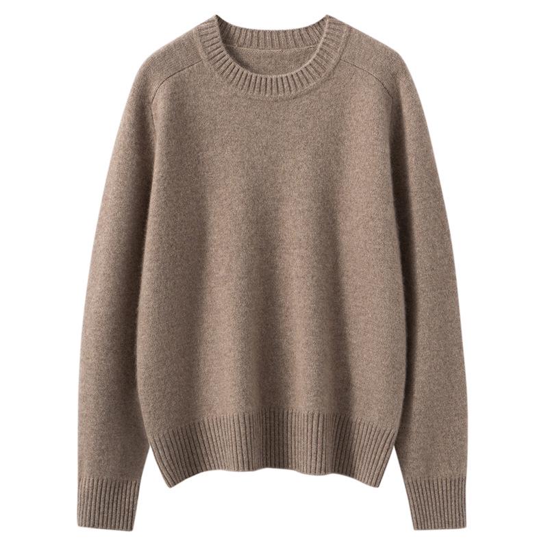 Soft, Skin-Friendly Cashmere Sweater – Stylish Saddle Shoulder, Round Neck, Loose Fit, Slimming Design for Autumn/Winter 2026 Women’s Collection