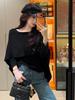 Korean Style Elegant Two-Piece Shawl Knitwear Sweater for Women - Autumn Cape Sleeves, Solid Color, Loose Fit, Slimming Top.