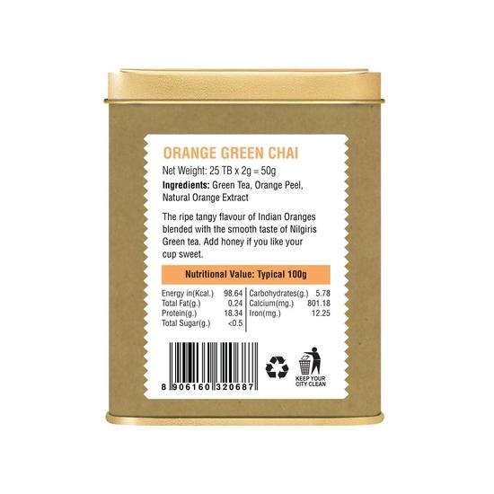 Iron Kettle Orange Green Tea | High Grown Green Tea Bag Blended with Peel, Sourced Exclusively from Small Tea Growers | 25 Tea Bags
