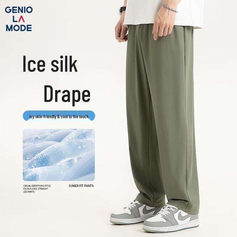 

GENIOLAMODE Men s Ice Silk Casual Straight-Leg Pants 3XL