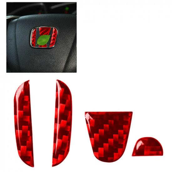 2007- Honda Carbon Fiber Red Steering Wheel Center Stickers For Honda Accessories | Black | Polished | 1 Year Manufacturer Warranty | Right Placement
