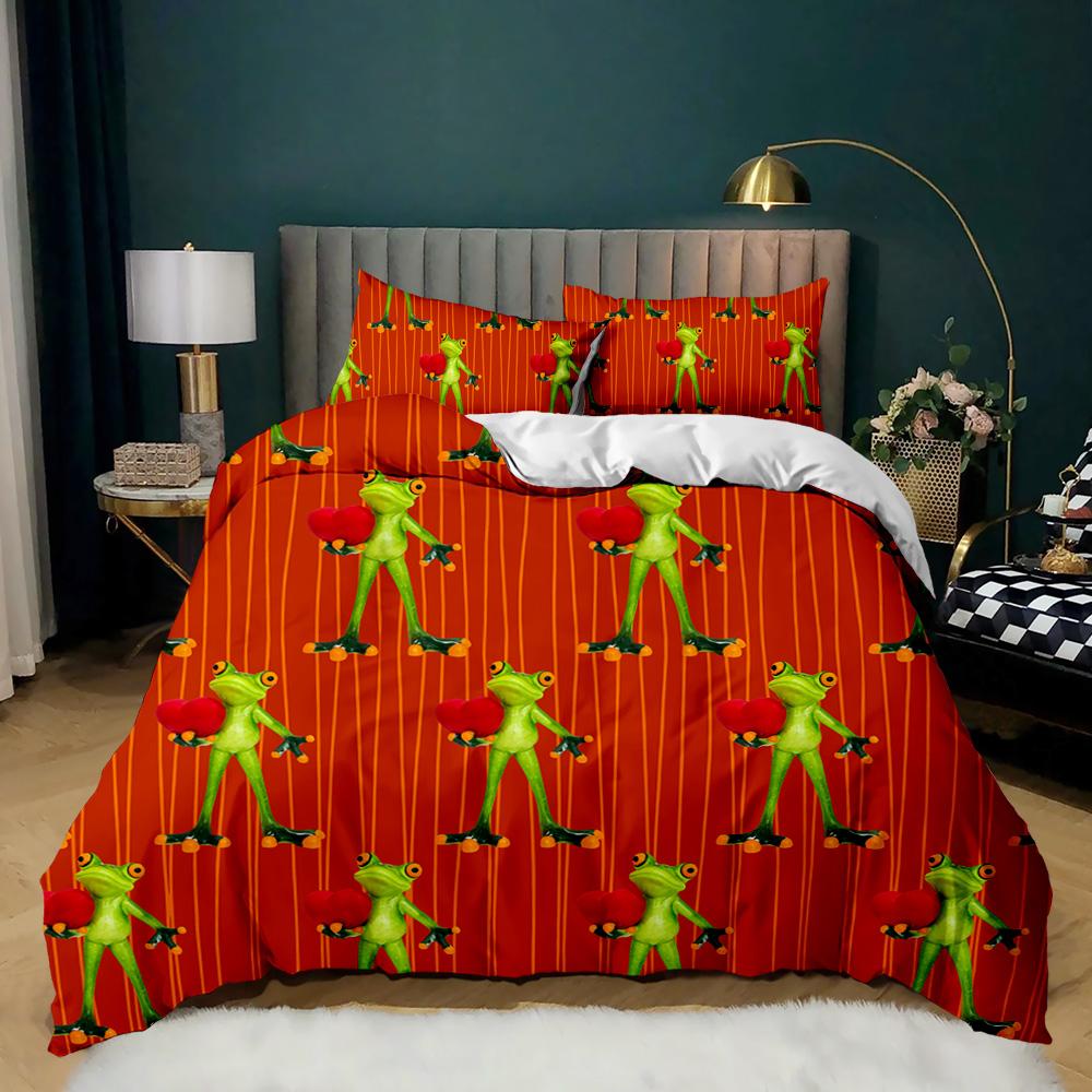 

Frog Duvet Cover Set Reptile Wildlife Animal Comforter Cover For Teens Adults Twin Double Queen King Size Polyester Qulit Cover EU Single(135*200cm)3pcs