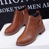 Women's Plus Size Round Toe PU Snow Boots Casual Short Tube Low Heel Belt Buckle Martin Boot Knight Shoes 35-42