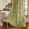 Cortinas Boho para Dormitorio Sala de Estar, Estampado de Hojas Algodón Lino Bolsillo para Barra Rústico Granja Bohemio Borlas Tratamiento de Ventana