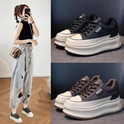 Women's White Platform Sneakers - 2025 Autumn/Winter Collection, Thick-Soled, 8CM Height Boost, All-Match Warm with Velvet.