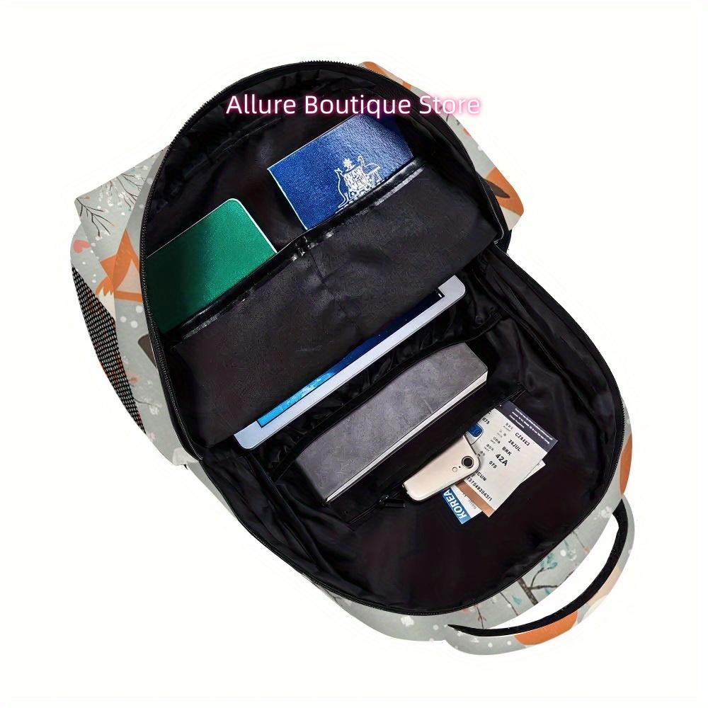 1pc Winter Foxes Backpack with Oversized Storage & Comfortable Straps - Lightweight, Durable Polyester, 2D Flat Print Design, Pe