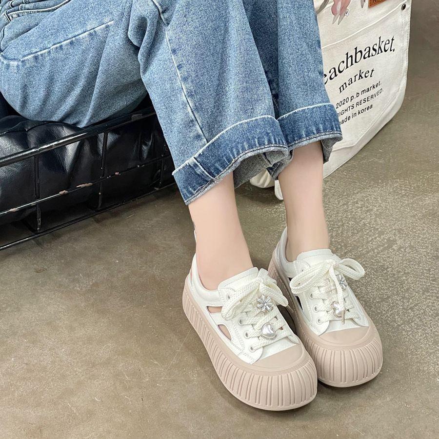 Ladies Footwear High On Platform Summer Women's Shoes Round Toe Fashion 2025 Quality Vulcanized Shoe Korean New Offers Stylish