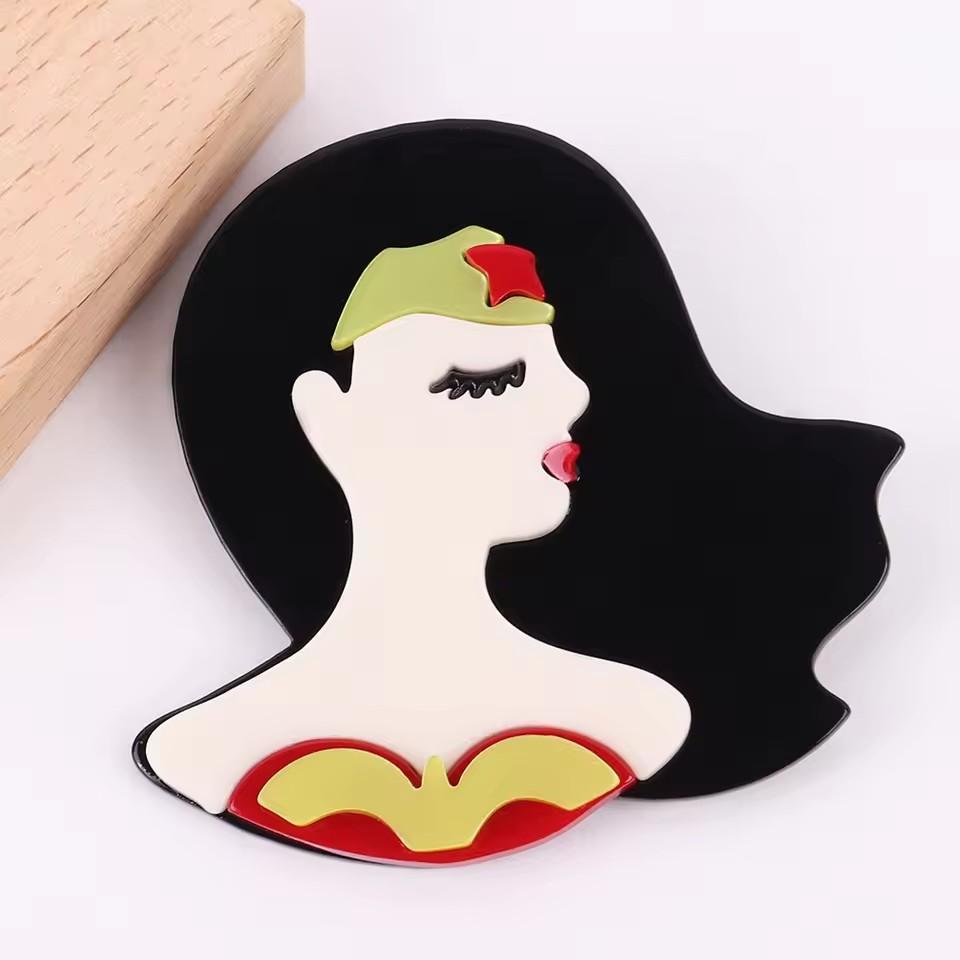 Cute Abstract Lady Acrylic Brooches Pins for Women Personalized Funny Cartoon Girls Figure Resin Badge Jewelry Accessories Gifts
