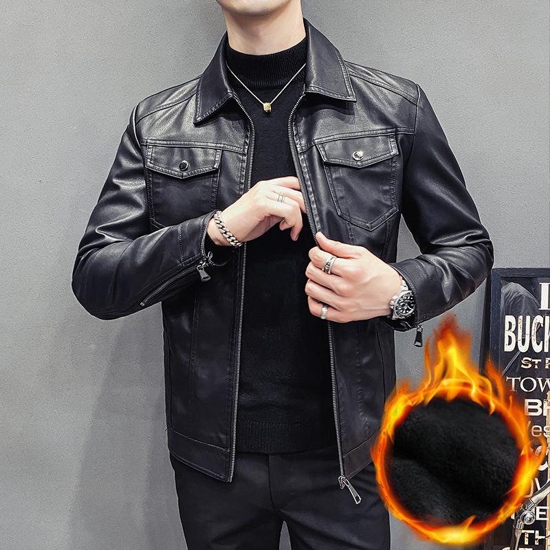 Autumn and Winter New Men's Quilted Casual Leather Jacket Men's Motorcycle Jacket Slim Korean Style Lapel Men's PU Leather Jacket