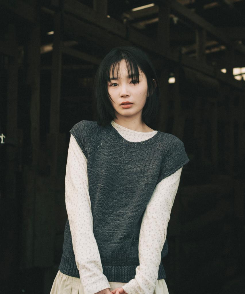 Ohesio Weaving Pocket Cap-Sleeve Knit, Charcoal
