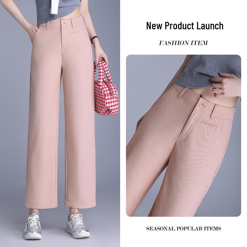 Women's Summer 2025 Cotton Slim-Fit High-Waisted Wide-Leg Cropped Pants
