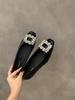 Fashion Flat Shoes for Women 2025 Spring and Autumn Silver Square Head Diamond Black Plus Size Casual Women's Shoes