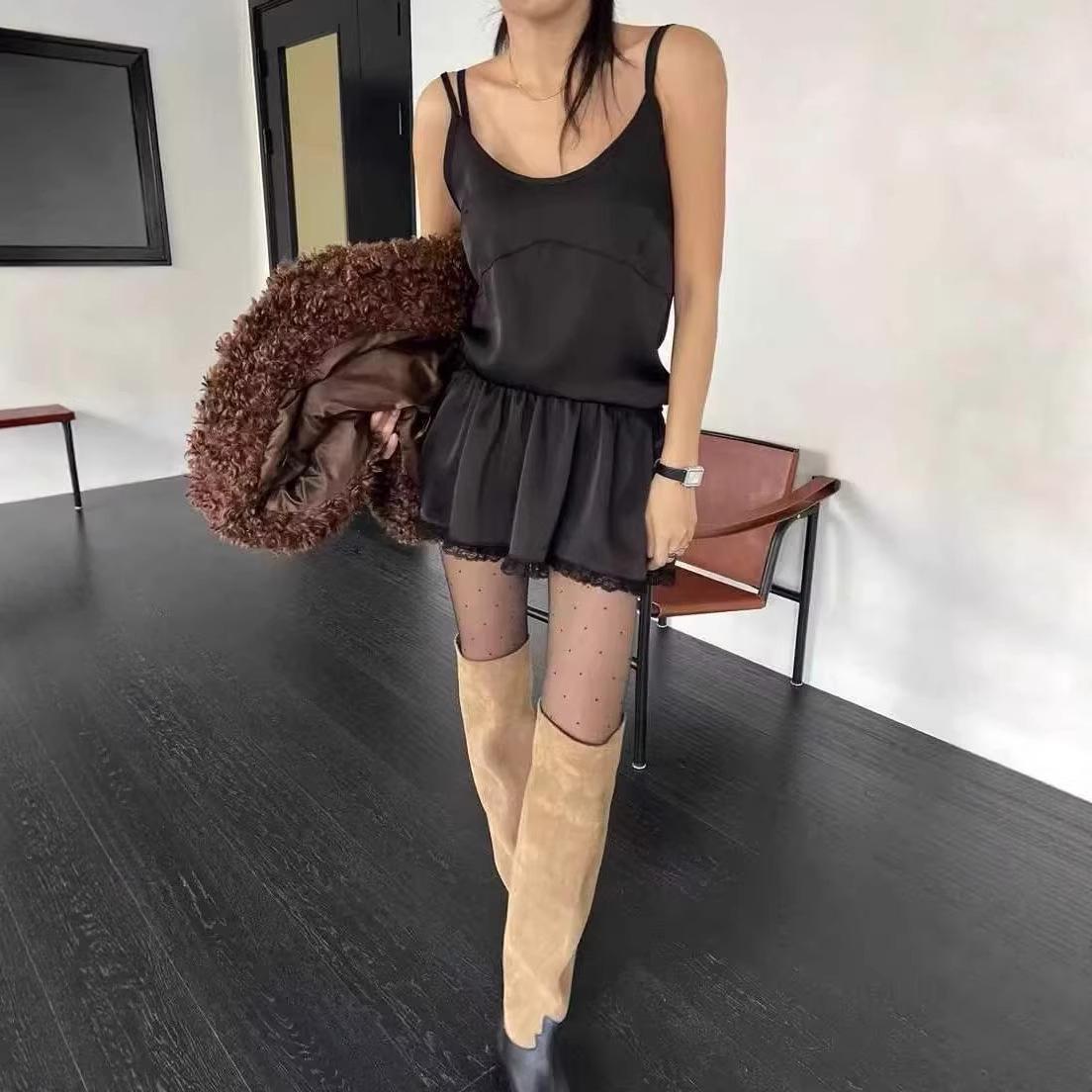 French Style Elegant Lace-Trim Camisole Dress for Women - Early Spring/Summer 2026 Collection One Size