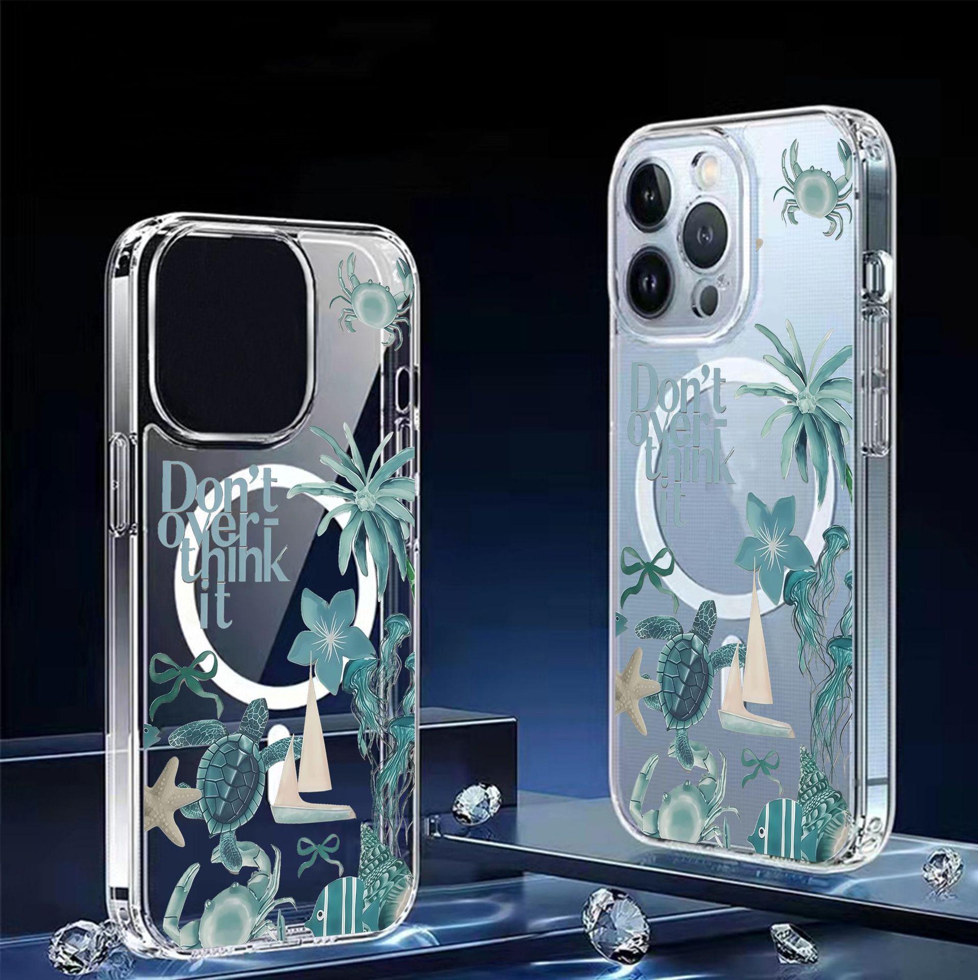 

Sea Turtle Coconut Tree Magnetic iPhone 14/15/16/17 Pro Max Transparent Full Coverage Case iPhone 11 Pro прозрачный