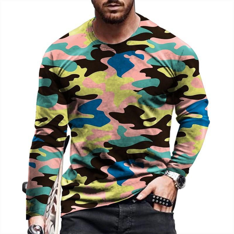 Men's Digital Printed Long Sleeve T-Shirt Crew Neck Casual Sports Camouflage Printed 3dT-Shirt