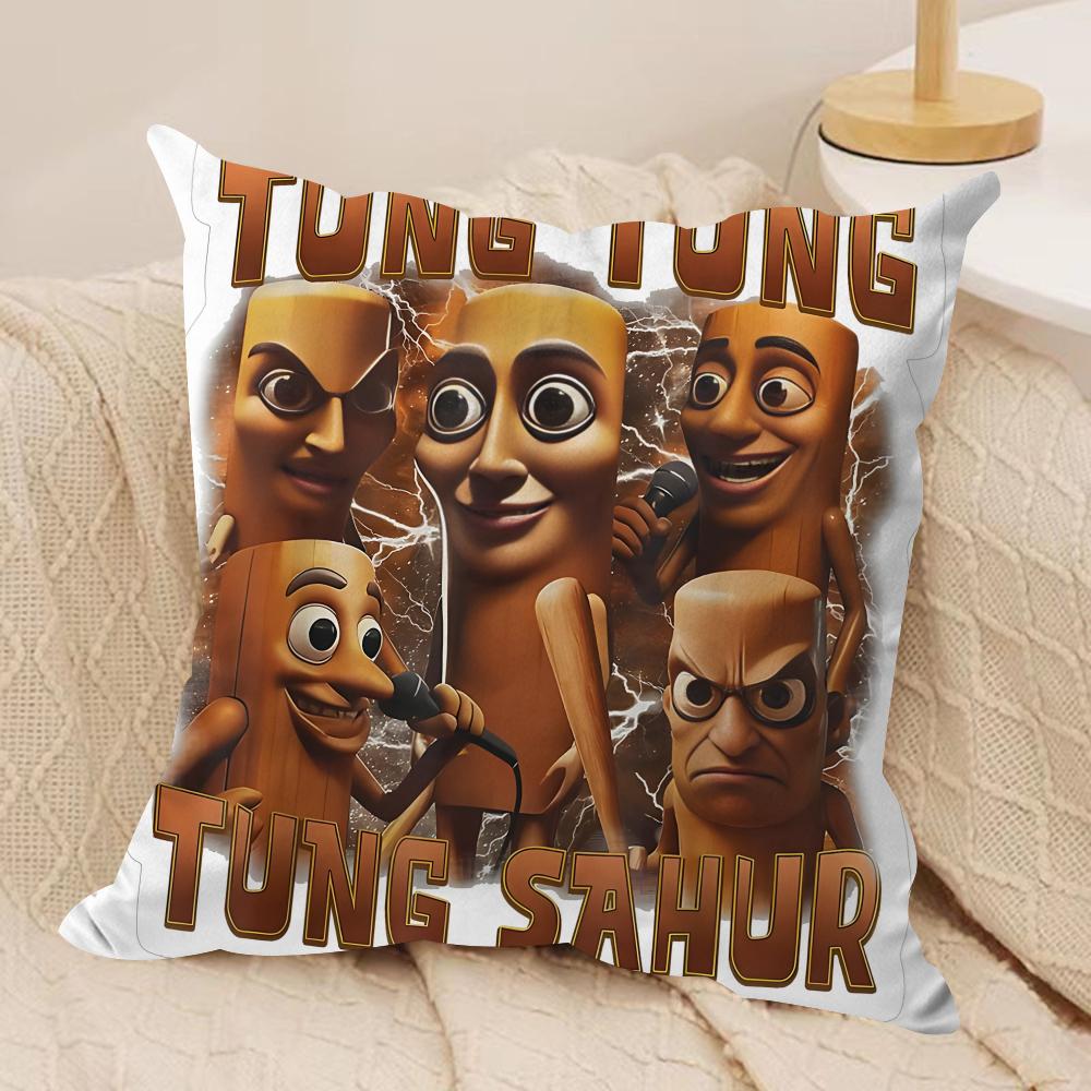 Tung Tung Sahur Six Seven Cushion Cover Silky Short Plush Invisible Zipper Dustproof Sofa Pillow Case For Home Decor