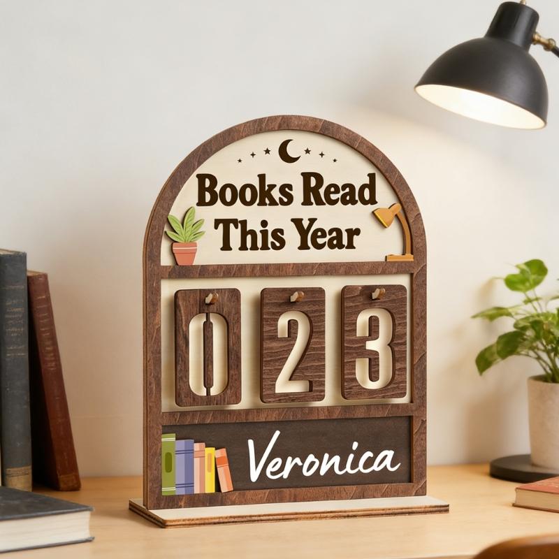 Books Read This Year Counter Fantasy Book Trackers Sign for Home Library Decors Bookworm Gift for Women Teachers
