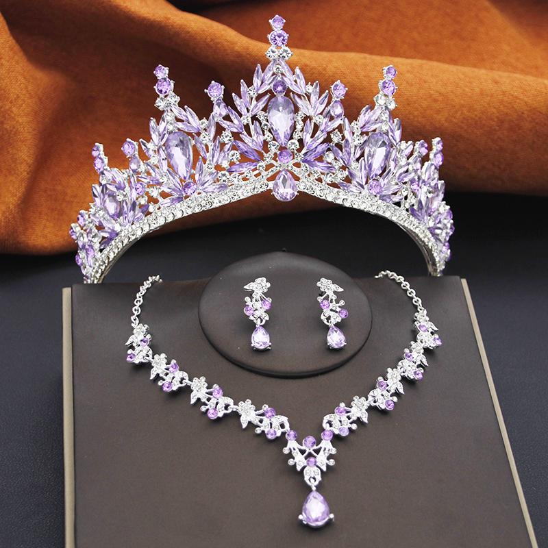 Gorgeous Water Drop Tiaras Bridal Crown with Necklace Earring Sets Wedding Bride Jewelry Set for Women Party Birthday Gifts