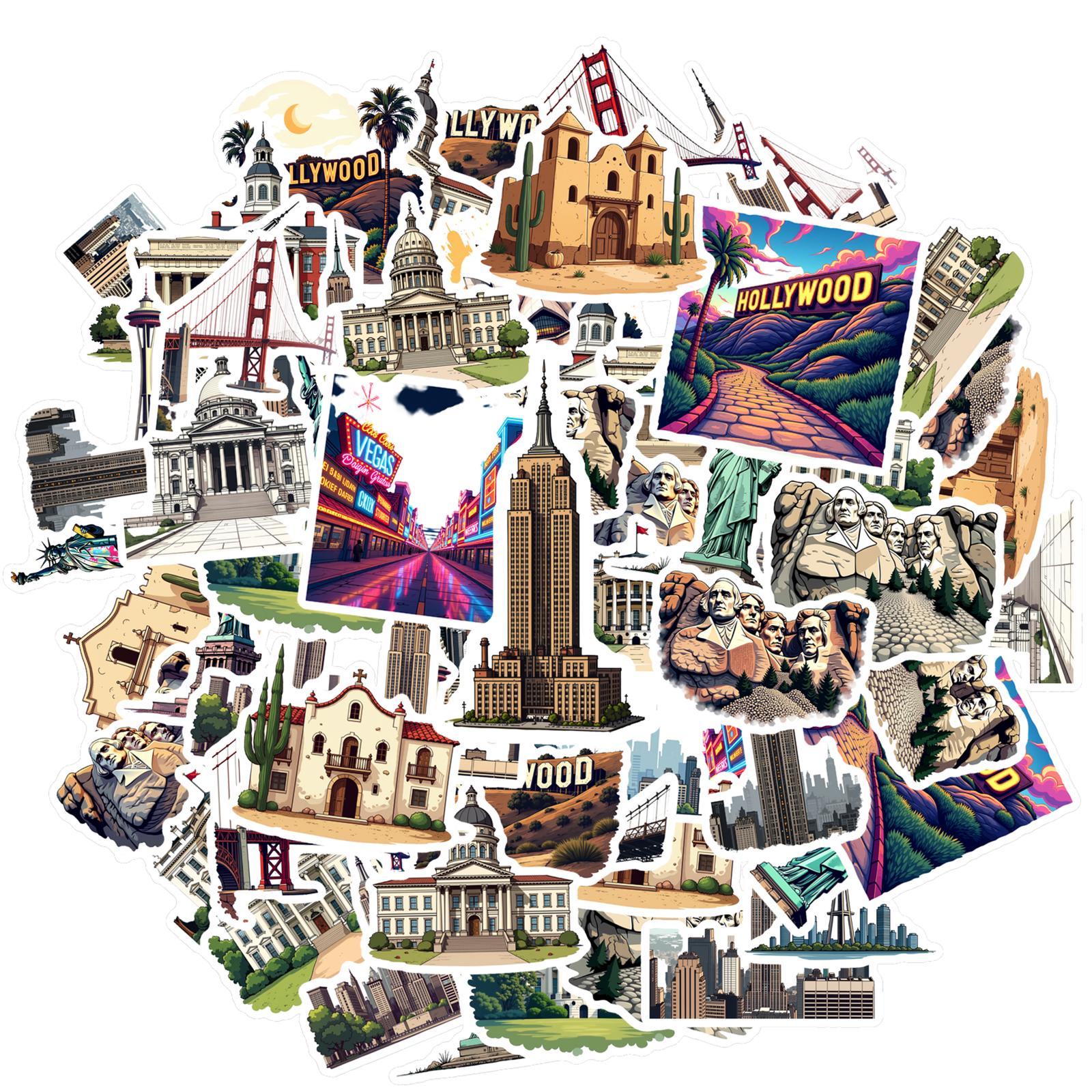 35pcs-100pcs Decals Urban Architectural Stickers Travel Stickers Stationery Stickers For Laptop Car Sticker Suitcase