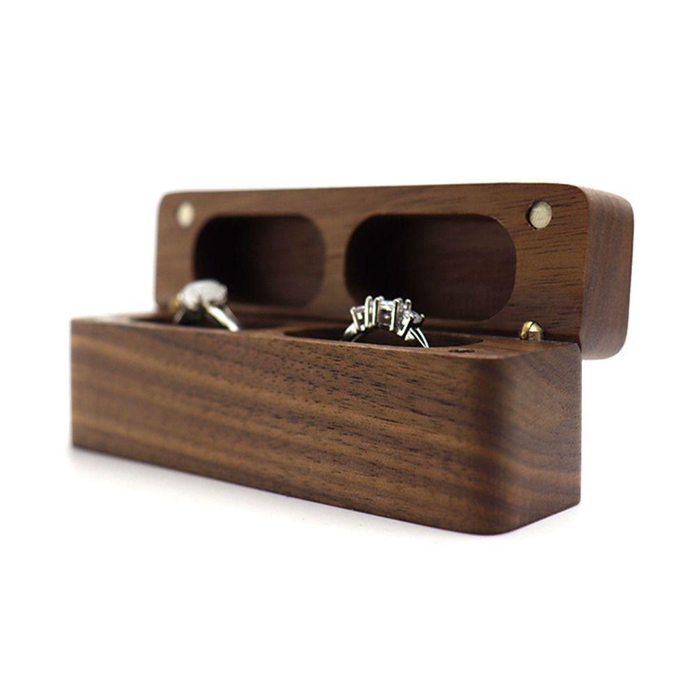 2-Slot Ring Box Walnut Wood Storage Box Rustic Jewelry Display Case  Thanksgiving