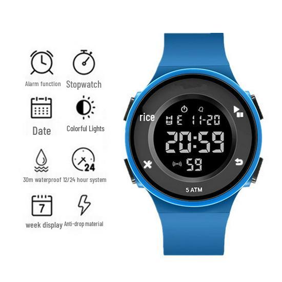 Round Waterproof Luminous Alarm Clock Multifunctional Student Watch - College Youth Edition.