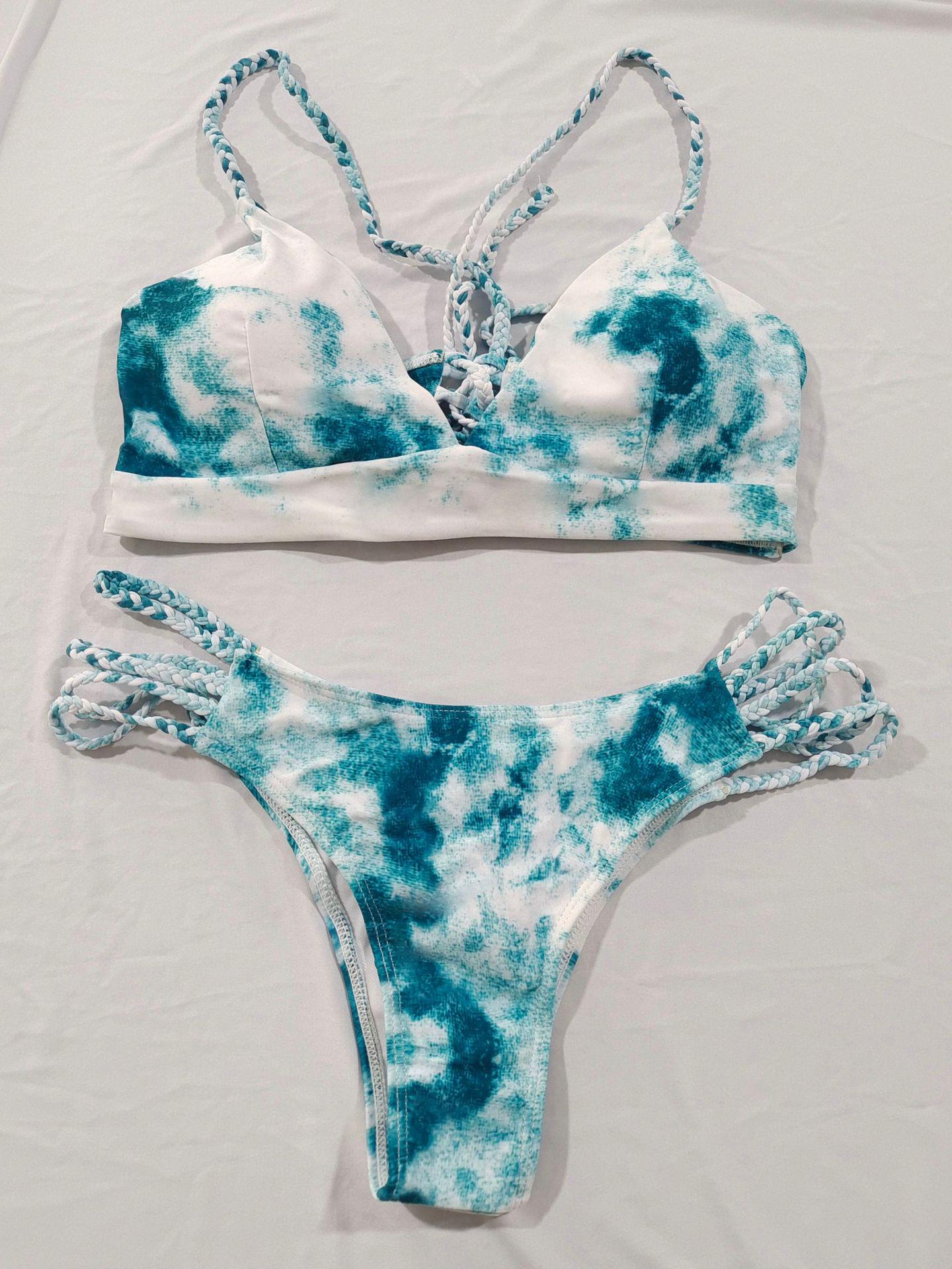 

2024 Разноцветный купальник бикини из трех частей с треугольными чашками и высокой талией - Купальник в европейском и американском стиле Large изумрудный