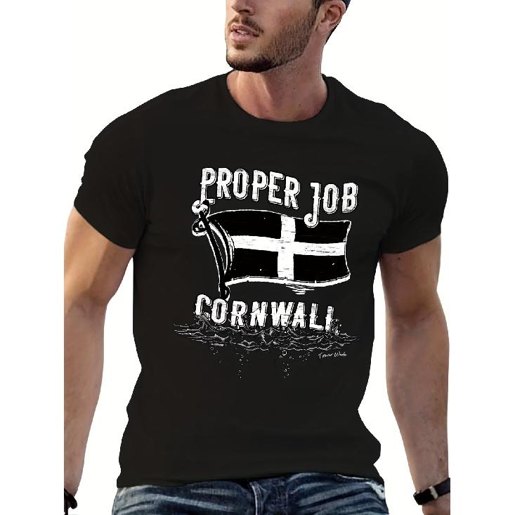 Proper Job Cornwall S Cornwall Pride T-Shirt - Cornish Flag And Wave Design with Proper Job Slogan, St Piran S Cross Symbol, Casual Short Sleeve S чёрный