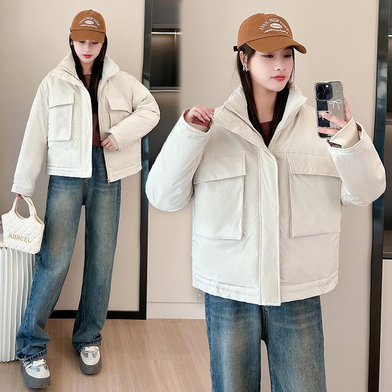 Large pocket short down cotton jacket women's 2025 winter new Korean version thickened padded jacket bread jacket
