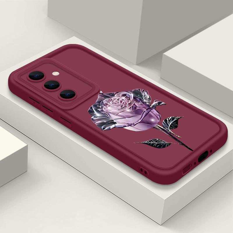 

Ударопрочный чехол для телефона из ТПУ с цветочным принтом Crystal Rose для Samsung S25 Ultra S24 FE S23 Plus S22 A56 A36 A16 A55 A06 A15 A35 A05, мягкий матовый чехол-бампер Samsung A06 вино красного