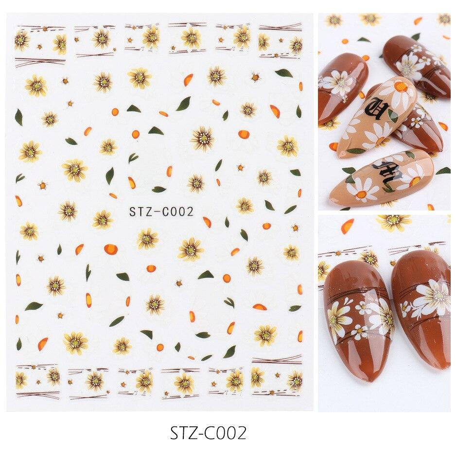 1pc 3D Nail Stickers Spring Summer Natural Flower Leaves Simulation Dried Flower Dragonfly Nail Applique Water Slides Decoration