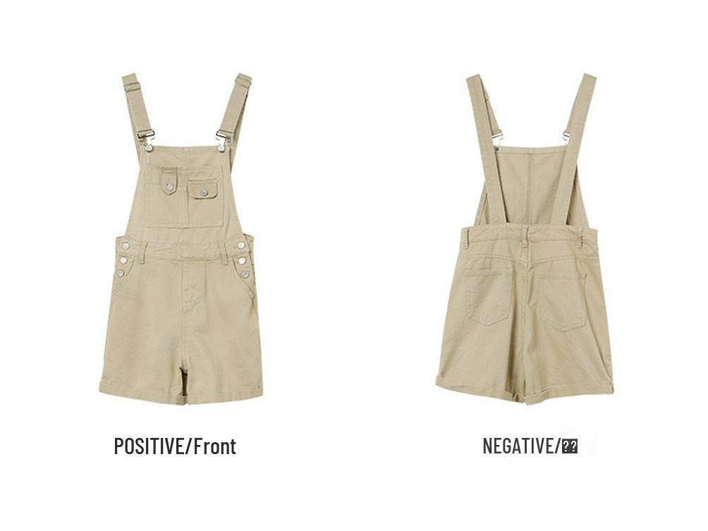 Women's High-Waist Denim Overall Shorts - Casual American Style, Loose Fit, Cuffed Wide Leg Jumpsuit