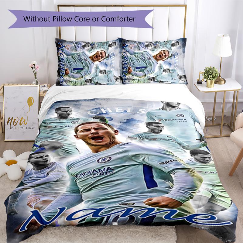 3pcs Custom Name Chelsea F.C Bedding Set Duvet Cover Closure Includes 1 Duvet Cover & 2 Pillowcases for All Seasons Bedroom Decor