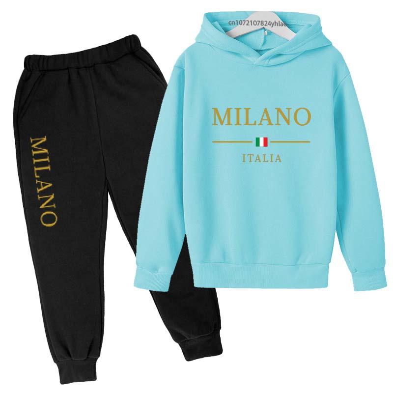 Kids Fashion Brand Letter Print 2pcs Pullover Hoodie+Pants Tracksuits 2-13 Years Boys Girls Casual Outfits Children Clothes Sets