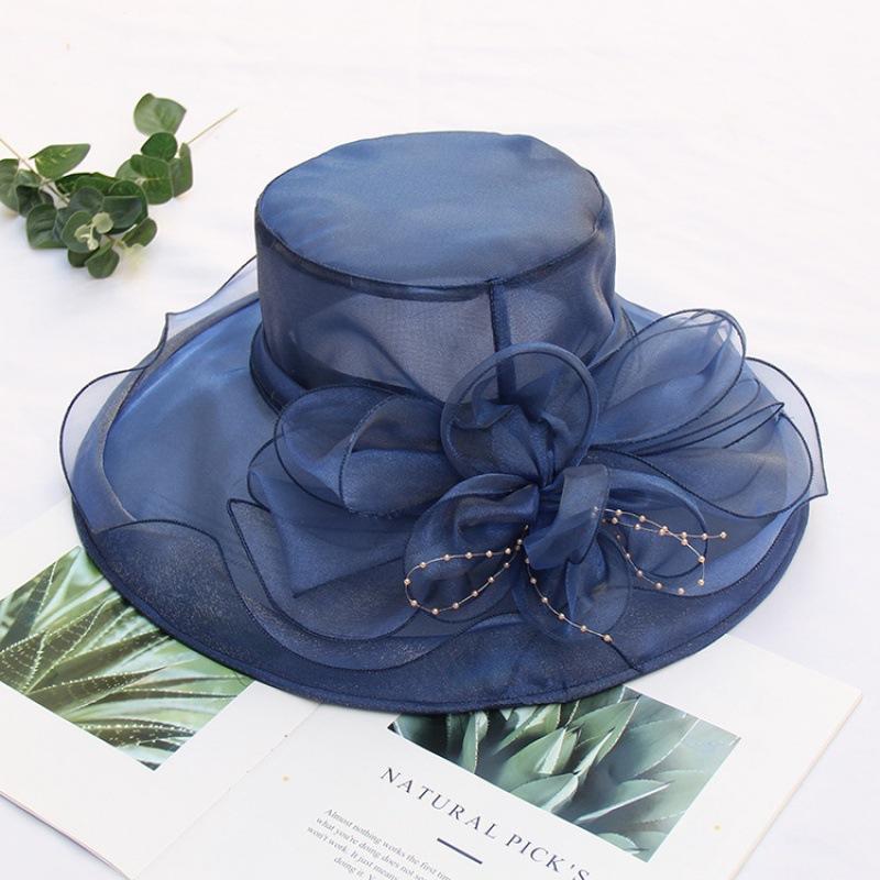 Summer Korean Version of Flower Mesh Sun Hat Beach Sun Hat Women's Organza Top Hat