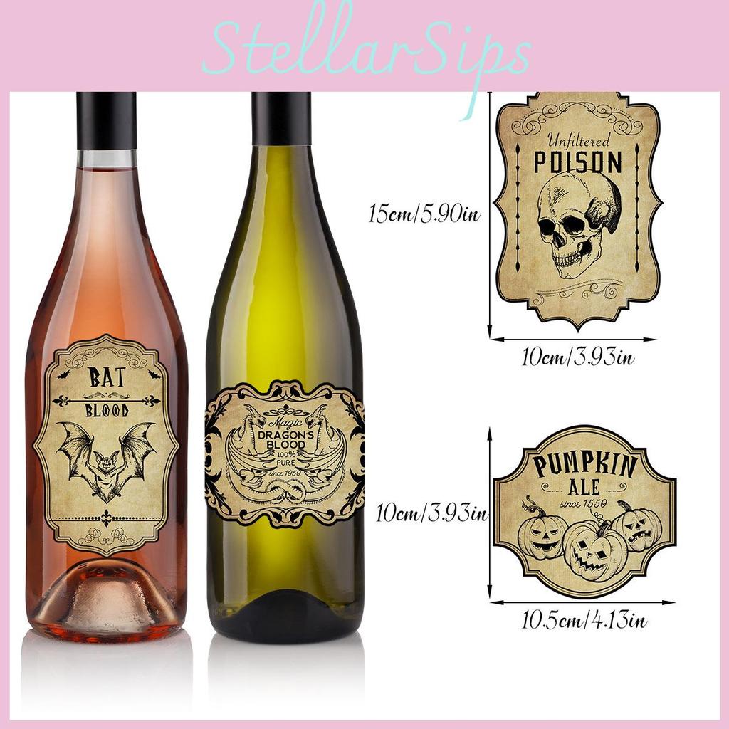 Vintage Wine Halloween Bottle Stickers With Adhesive Labels For Party Decor
