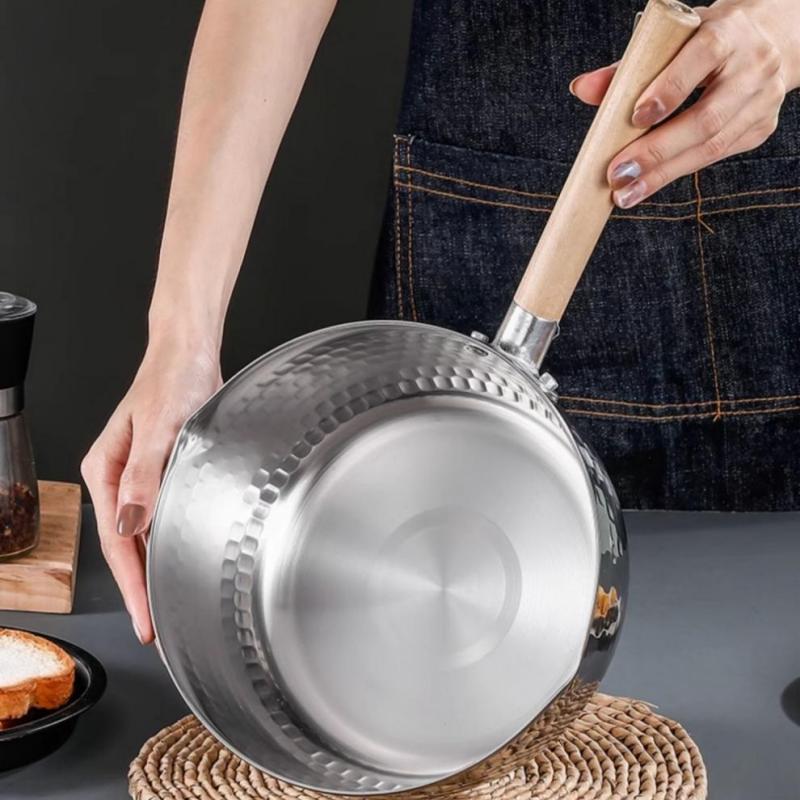 Stainless Steel Soup Pot Snow Pot Flat Bottom Non-Stick Wok Solid Wood Handle With Hook Stew Pot Milk Pot Kitchen Cookware