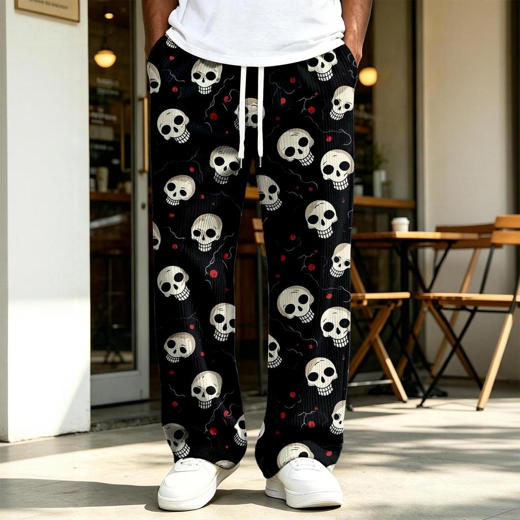 Men's Long Halloween Print Knit Pants for Holiday Costume