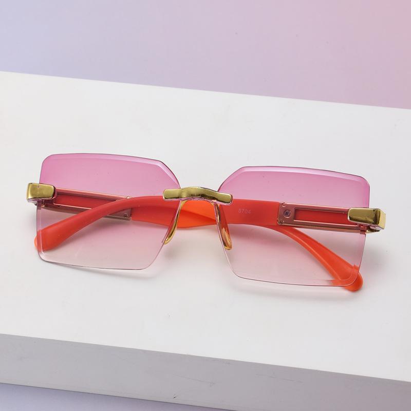 

Fashion Frameless Trimmed Small Frame Square Sunglasses Anti-Wood Grain Legs Blue Lens Sunglasses Adult