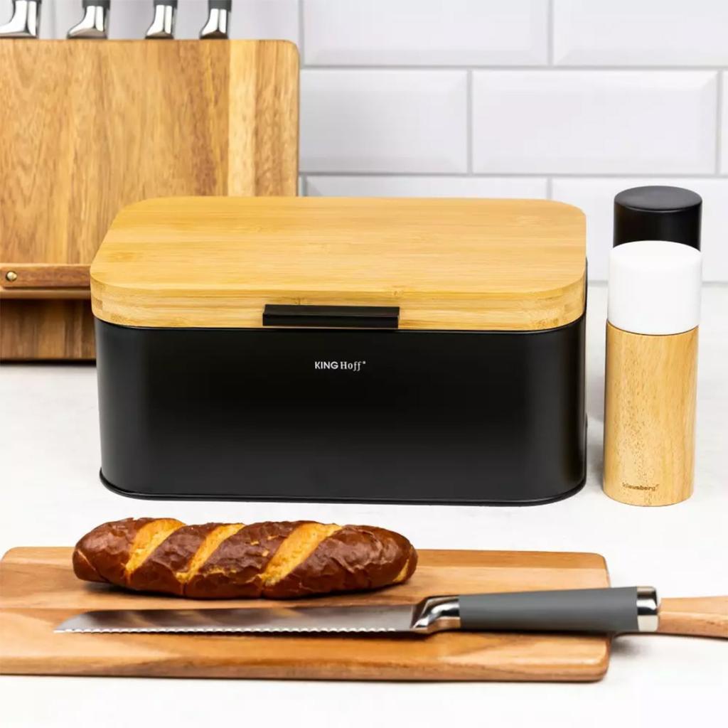 KINGHOFF KH-1735 Bamboo and Steel Bread Bin