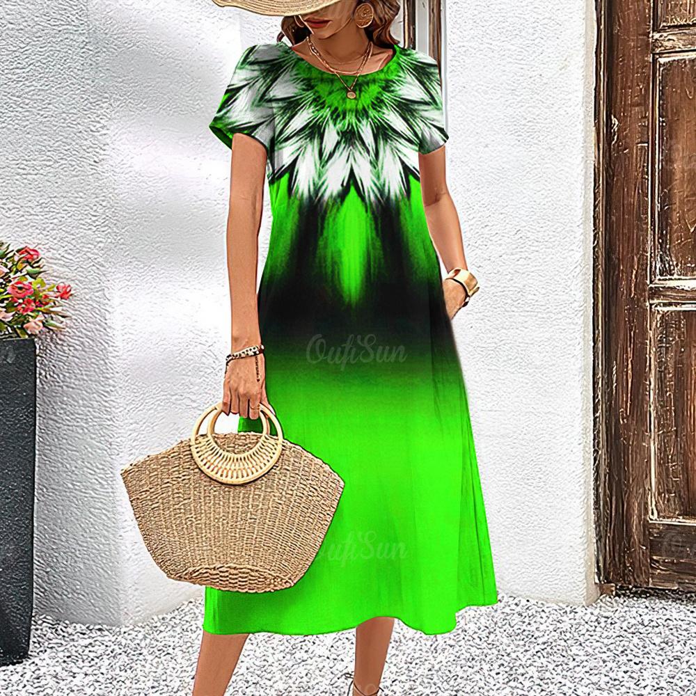 Nové dámské šaty Grafický potisk Elegantní a krásné Midi šaty Plus size Dámské Letní Jednodílné šaty