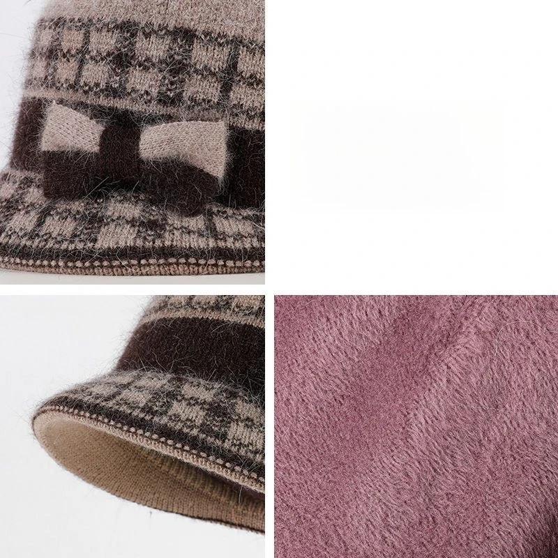 Women Dome Bow Bucket Cap for Women Winter Warm Windproof Beret Fashion Elegant Mother's Top Hat