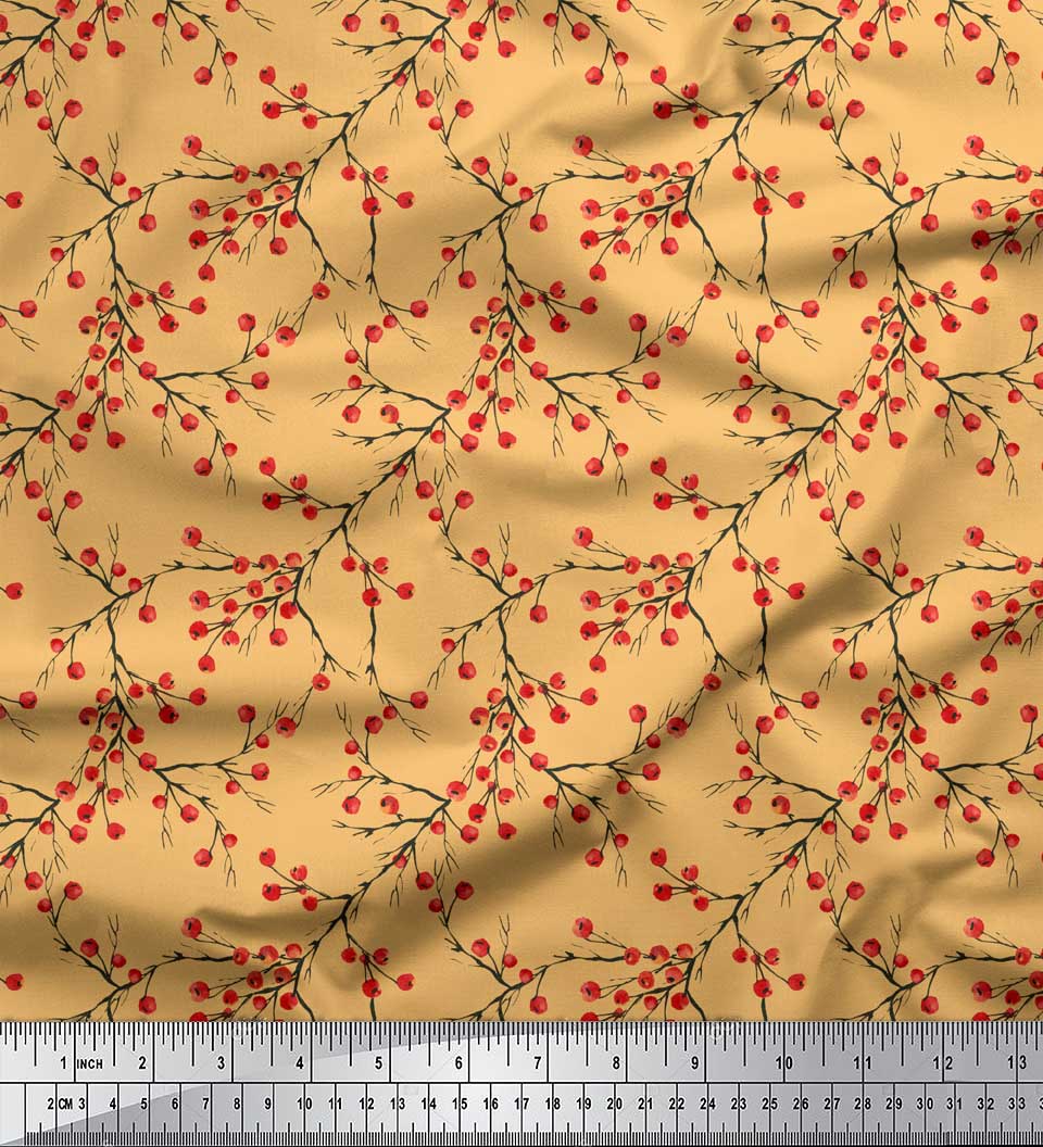 

Тканина Soimoi Blue Japan Crepe Satin Вишні Фрукти Принти на тканині метр 42 дюйма 42 Inch Wide - Poly Crepe помаранчевий