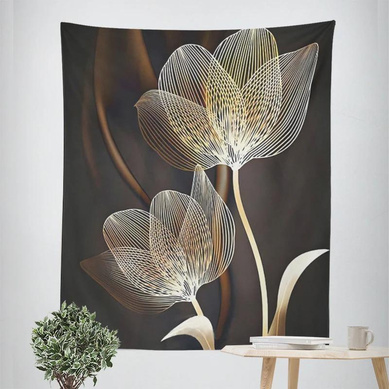 Simple Golden Floral Decorative Tapestry Home Wall Decor Office Living Room Tapestry