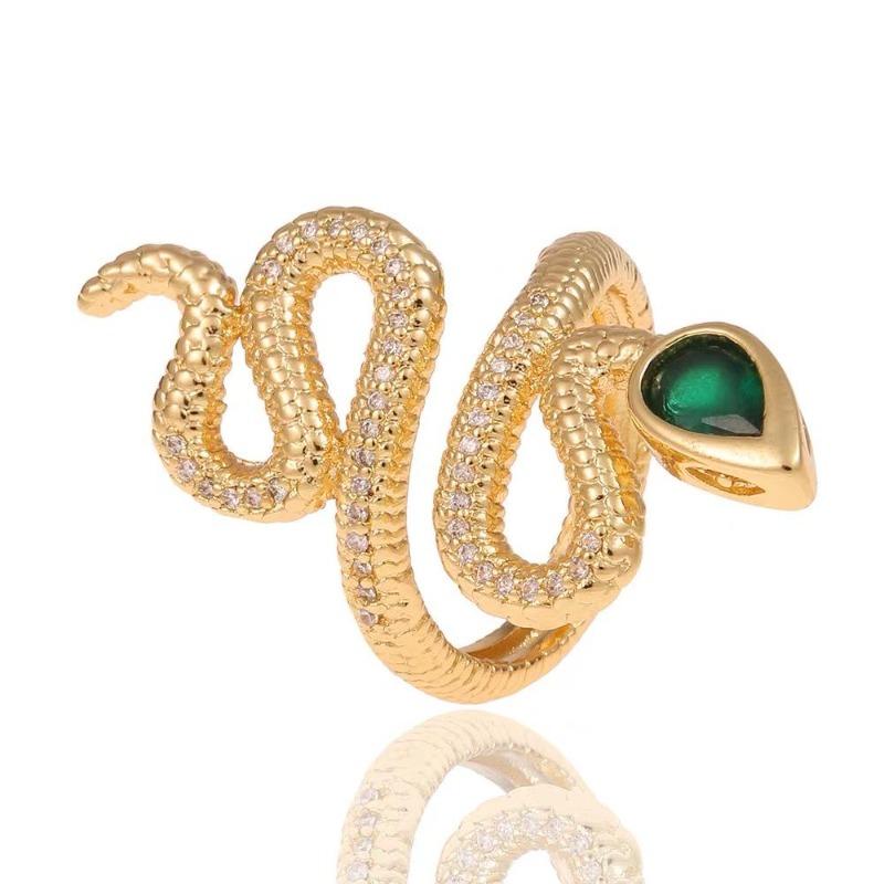 Fashion Copper Gold-Plated Micro Inlaid Zircon Serpentine Ring Women'S Trend Temperament Alternative Open Ring Accessories