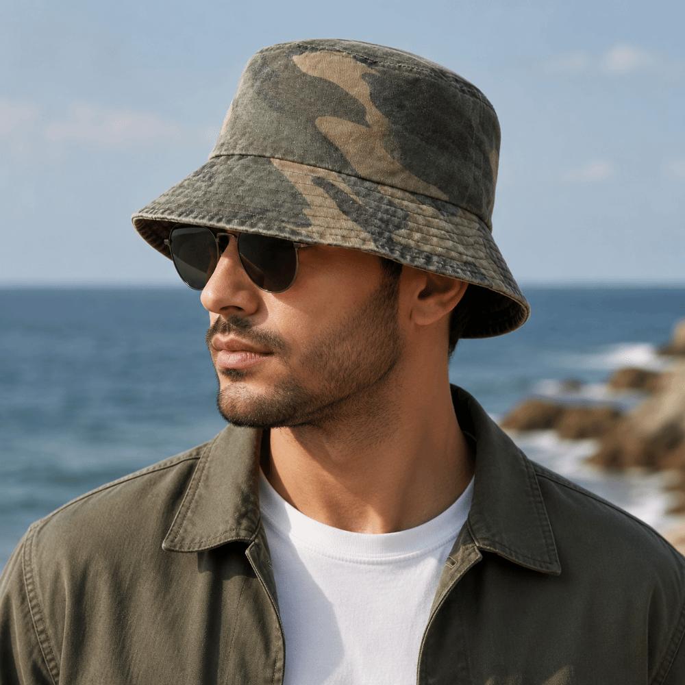 Camouflage Panama Hat Washed Cotton Sun Cap Vintage Fisherman Hat Outdoor Travel
