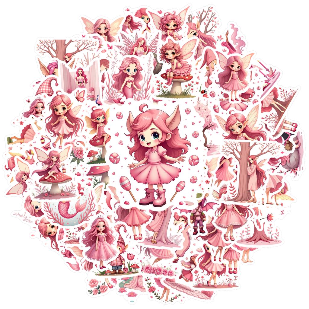 35-100pcs Pink Fairy Stickers Kawaii Decals Diy Phone Luggage Guitar Car Cartoon Graffiti Sticker Stationery Stickers