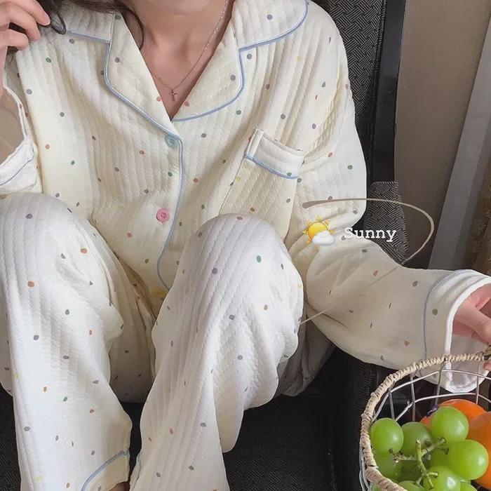 "Set de pijama de toamnă/iarnă pentru femei TikTok": Set din bumbac drăguț și călduros din două piese pentru purtat acasă"