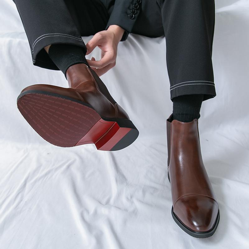 Men Brown Chelsea Motorcycle Boots Casual Outdoor Black Formal Business High Boots Large Size